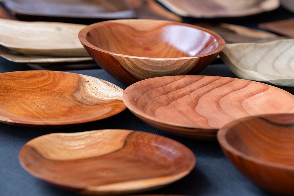 British Overseas Territory, Pitcairn Island, Adamstown. Hand-carved wooden bowls.